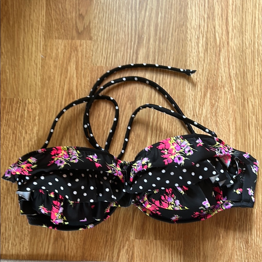 Floral and Polka Dot Bikini Top